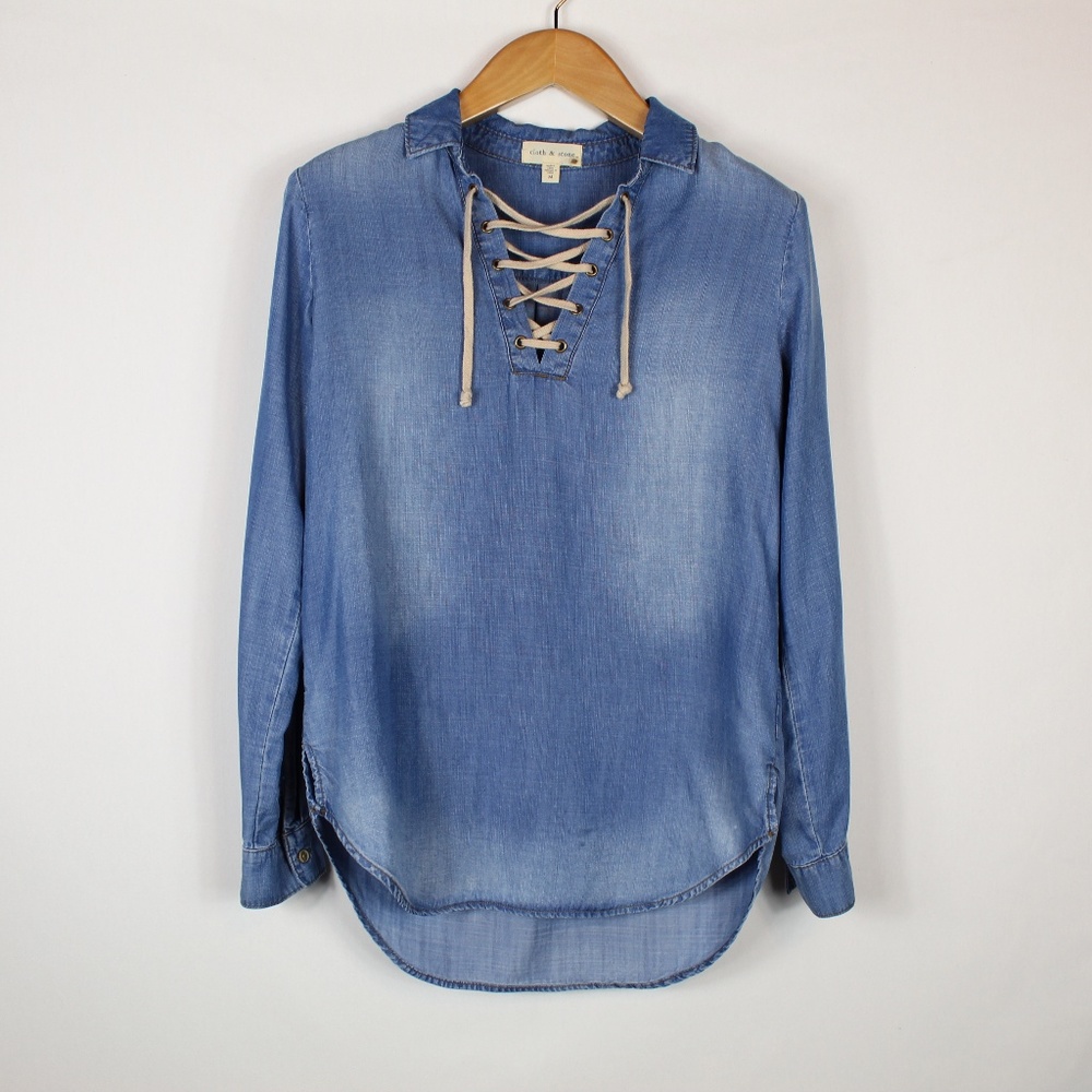 Cloth & Stone | Chambray lace up shirt M